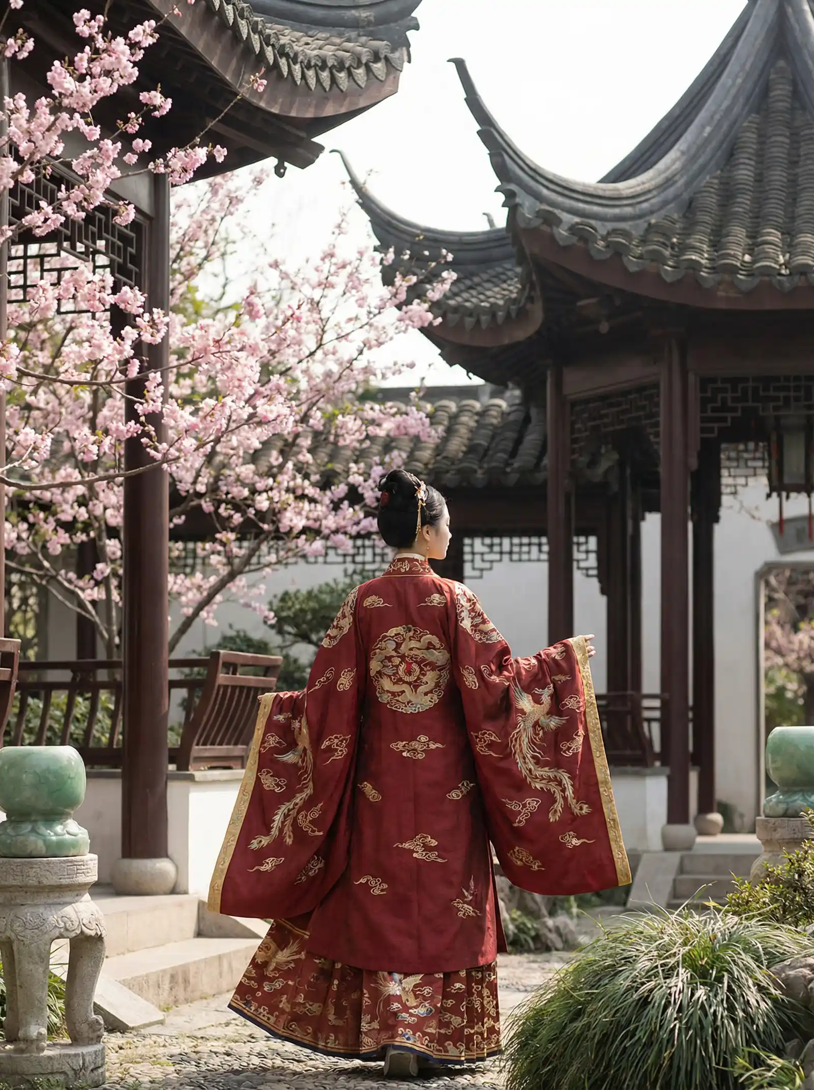 藏精第一福利在线 明制汉服红色凤凰刺绣